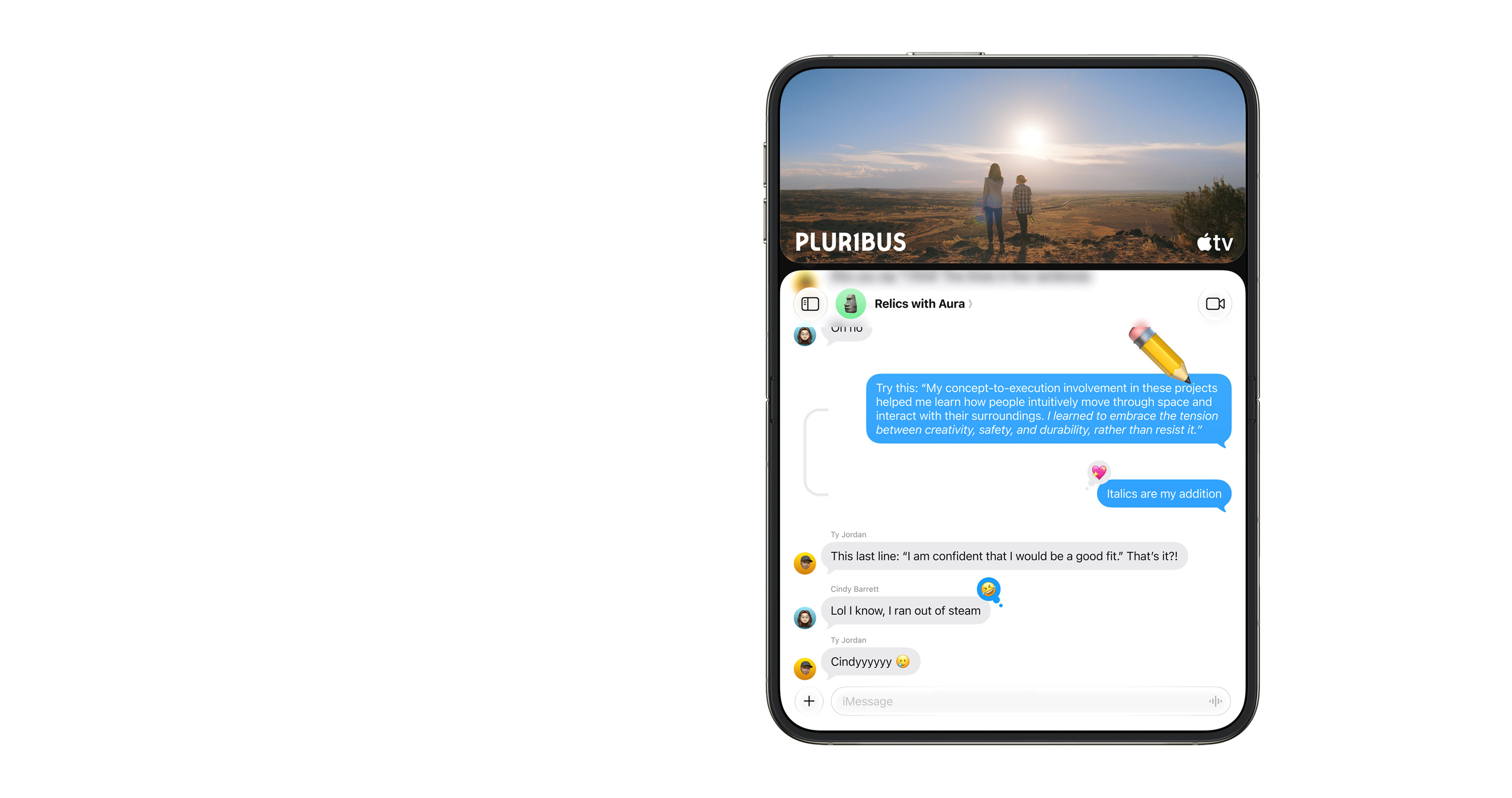 iPhone Duo aperto in verticale con Messaggi
